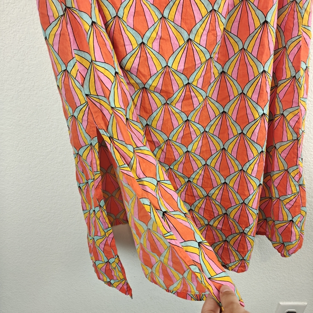 Kalimera Scalloped Geometric Cotton V-Neck Open Back Dress S/M Chic Summer Midi - Picture 15 of 16